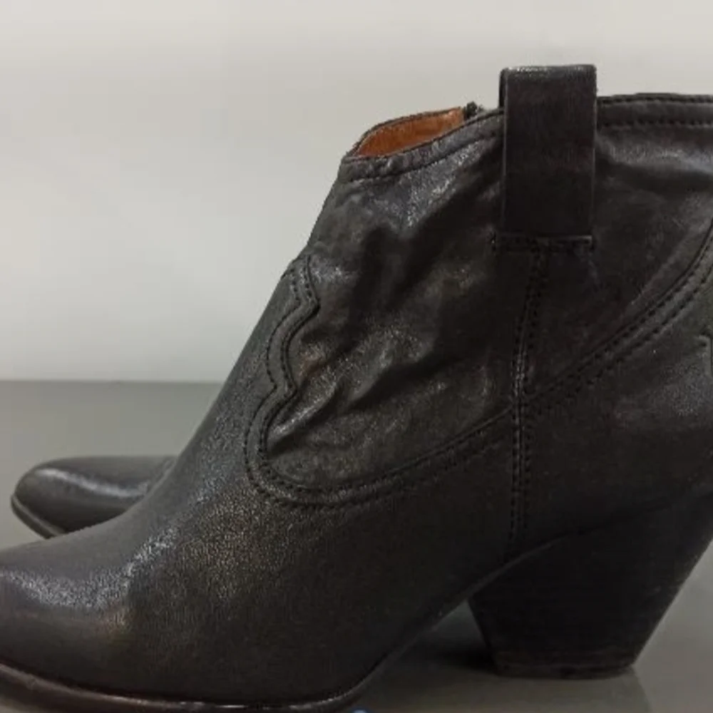 Frye Reina Western Leather Ankle Boots | Stacked Heel 9 - Picture 4 of 7